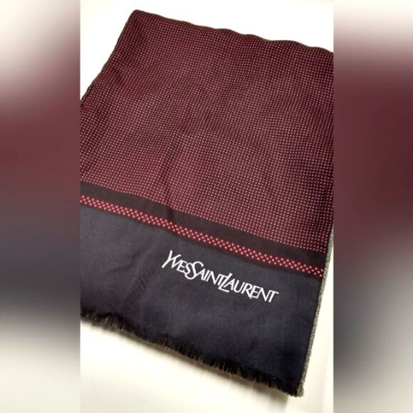 YSL Yves Saint Laurent Paris France Vintage Long Fringe Silk Wool Formal Scarf - Picture 12 of 13